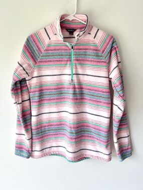 Eddie Bauer Fleece 1/4 Zip Pullover Pink Green Blue Stripes Outdoor Warm Active